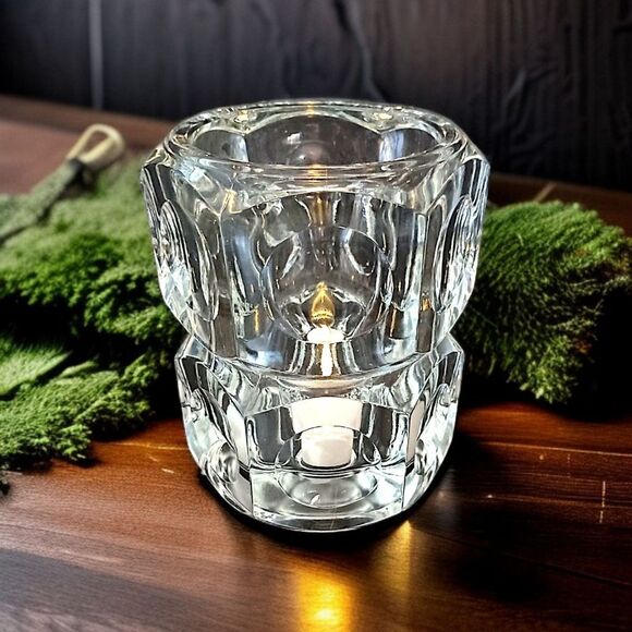 Bohemia Crystal Candle Holder Vase Icy Winter Holiday Party Cube Witchy Glass - Picture 12 of 16